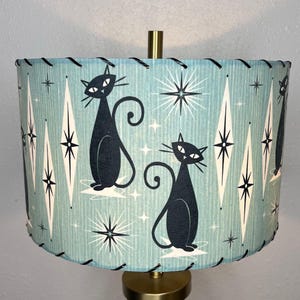 Fiberglass Lamp shade - Mid Century Modern Lampshade - Handmade MCM Vintage Style Lighting - Atomic Kitty Cat & Retro Boho Blue Grass Cloth