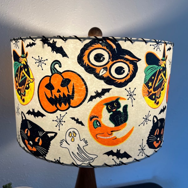 Mid Century Vintage Style Fiberglass Lamp Shade Halloween Black Cat Retro Witch MCM Ghost Spooky Owl Jack 0’ Lantern Pumpkin Atomic Web 50s