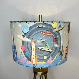 Fiberglass Lamp shade - Mid Century Modern Lampshade - Handmade MCM Vintage Style Lighting - Atomic Cat & UFO Mars Invasion