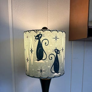Fiberglass Lamp shade - Mid Century Modern Lampshade - Handmade MCM Vintage Style Lighting - Atomic Kitty Cat & Retro Boho Blue Grass Cloth