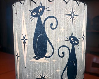 Fiberglass Lamp shade - Mid Century Modern Lampshade - Handmade MCM Vintage Style Lighting - Atomic Kitty Cat & Retro Boho Blue Grass Cloth