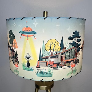 Handmade Fiberglass Lamp Shade - Mid Century Modern Style Kitty Cat UFO Invasion