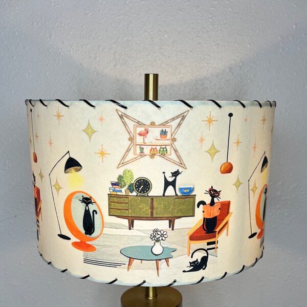 Mid Century Vintage Style Fiberglass Lamp Shade Atomic Intelligent Kitty Cat Retro Eames Starburst Kitten Modern Kitsch MCM Bohemian Retro