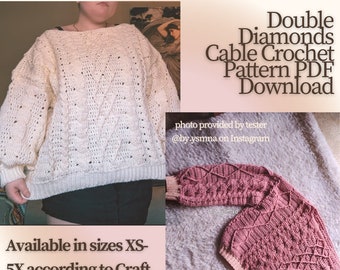 Double Diamonds Cable Crochet Oversized Sweater Pattern XS-5X *PDF DOWNLOAD*