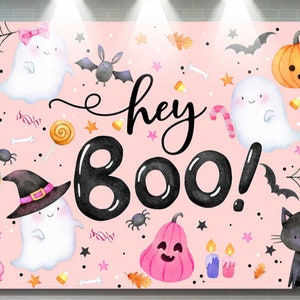 halloween hey boo cute colors pink/orange black backdrop 7x5ft party decoration