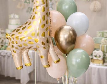Giraffe Balloon Bouquet in Boho Neutral Colors| safari jungle baby shower