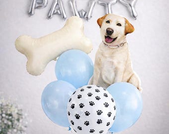 Let’s Pawty Balloon Bundle | Dog Birthday Balloon Bouquet with Bone Foil | Pet Party Decor