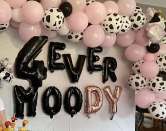4 ever Moody party theme decoration banner foil letters, happy birthday girl party theme, cowgirl party decor, farm party 4year old