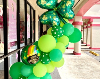 st patricks balloon garland bundle for decoration party theme, drink up i am irish,  get lucky party, green and clover pot of gold balloon