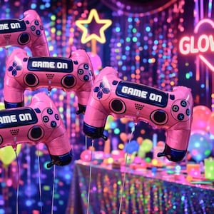 PINK video game controller party decoration for girls, game on party, party foil theme