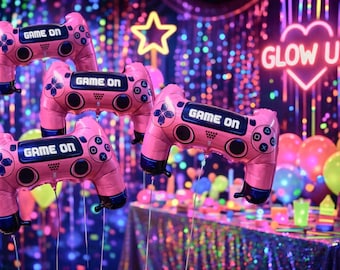 Pink Game Controller Foil Balloons, Gamer Party Decoration