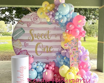 Sweet One Balloon Garland, First Birthday Candy Party Decor