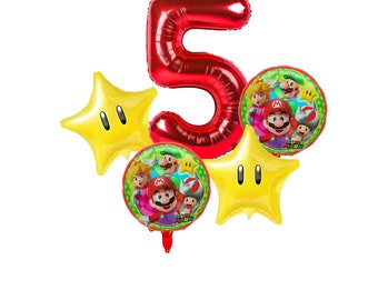 Mario party decoration balloons choose your number power star, Foils decor Super  kids birthday