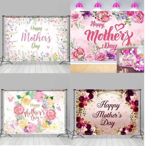 75ft Happy Mother's Day Backdrop I Love Mom Background For Photography Pink Flower Women Queen's Day Thanks Mama Banner Photo Props