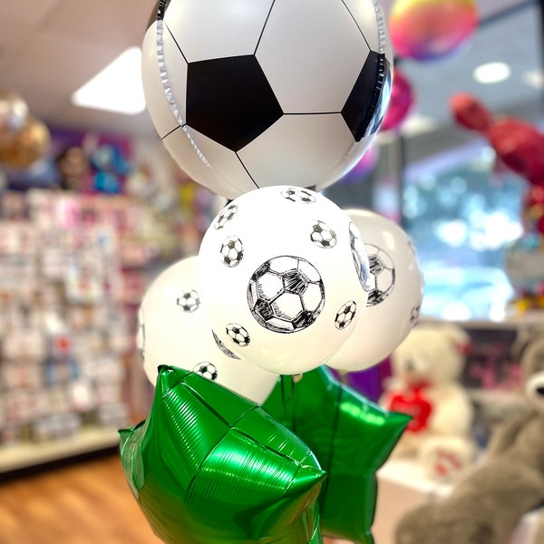 soccer balloons party decor, balloons bouquet , futbol happy birthday, soccer balls latex and foil