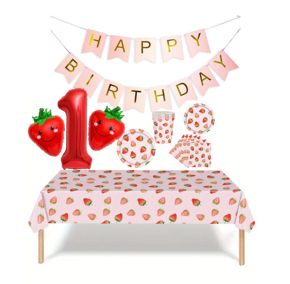 strawberry party kit berry first decoration tableware cups balloons and napkins