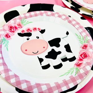 my baby farm cow party decor, for toddler birthday ideas cute decor cow print plates cow and flowers decor for birthday decor