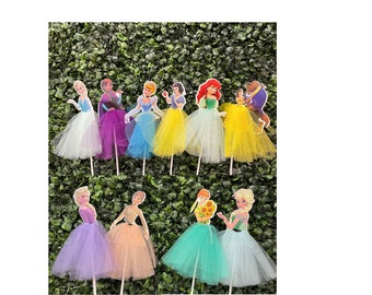 All princess topper for Happy birthday cake or cupcake, centerpiece decoration, food picks, tutu dress, ballerinas, delicate decoration