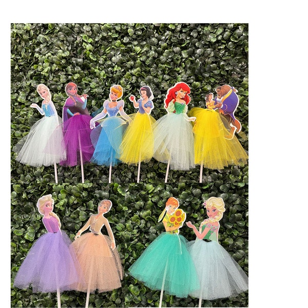 All princess topper for Happy birthday cake or cupcake, centerpiece decoration, food picks, tutu dress, ballerinas, delicate decoration