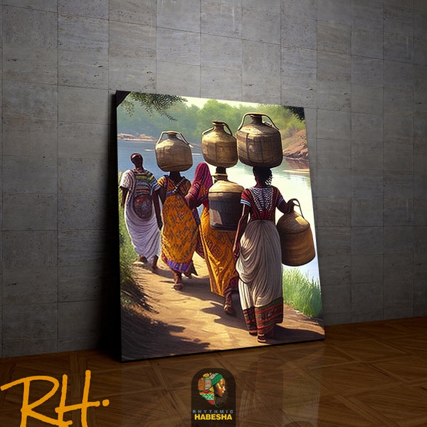 Ethiopian Water Carriers - Canvas Print Art - African Inspired Wall Decor - Traditional Afrocentric Artwork