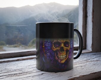 Skeleton Skull Stained Glass Halloween Color Morphing 11oz Mug, Halloween Coffee Mug, Skeleton Halloween Coffee Mug, Halloween home decor