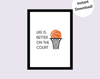 Basketball Life Quote Print – Minimalist Home, Dorm, or Gym (Digital Download)