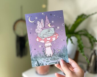 Fairy Frog Mother Art Print | 5x7" Print, Fairycore Poster, Cute Frog and Mushroom Wall Decor, Digital Illustration Wall Art, Magical Froggy