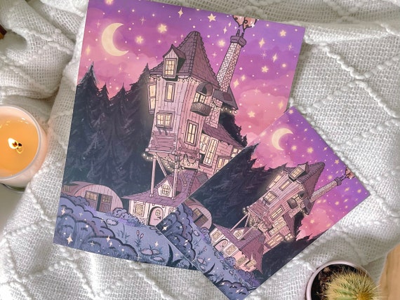 The Burrow Art Print | 5x7"-8x10" Print, Cozy Harry Potter Poster, Weasley Home Wall Decor, Whimsical Wall Art, Witchy Night Scene, Magical
