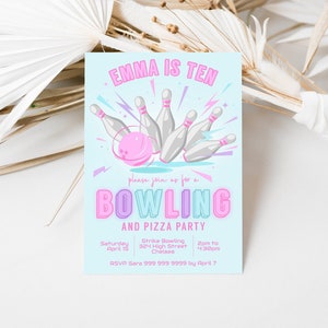 Bowling Party Invitation | Bowling Invite Template | Any Age | Girls Party Invite | Editable Template | Instant Download