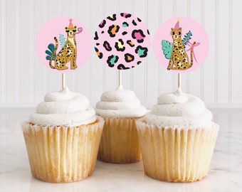 Décorations pour cupcakes d'anniversaire fêtards | Décoration de fête d'anniversaire Safari | Décoration de gâteau sur le thème de la jungle zoologique | Téléchargement numérique