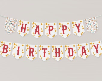 Carnival Happy Birthday Garland | Circus Bunting | Vintage Circus Flags | Editable | Template