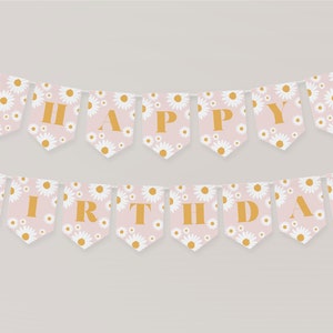Daisy Happy Birthday Garland | Bunting | Banner | Retro Hippie Daisy First Birthday Party Decor | Editable Template | Instant Download