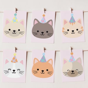 Ghirlanda per la festa di compleanno del gatto / Stamina / Striscione / Decorazioni per la festa di compleanno del gattino carino / Modello modificabile / Download istantaneo