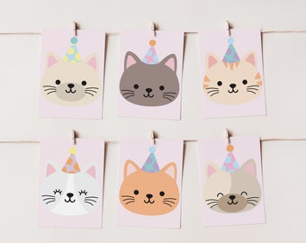 Cat Birthday Party Garland | Bunting | Banner | Cute Kitten Birthday Party Decorations | Editable Template | Instant Download