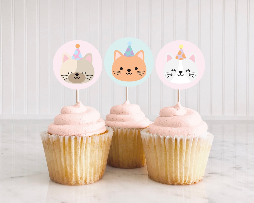 Cat Birthday Party Cupcake Toppers | Kitten Cupcake Decorations ...
