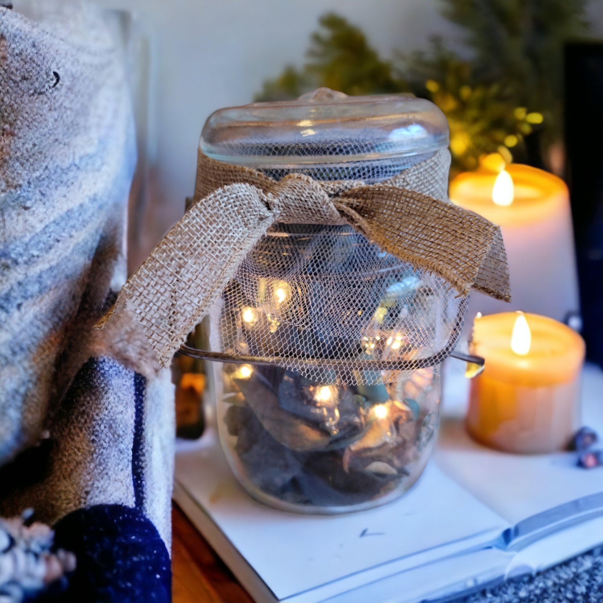 Vintage Mason Jar With Potpourri and Lights Etsy