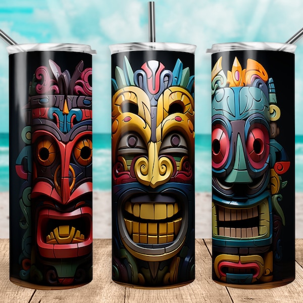 Tiki 2, 20 Oz Tumbler Wrap, Tiki Wrap, Totem Pole Wrap, Straight Template, Sublimation Graphics, Digital Download, Instant Download