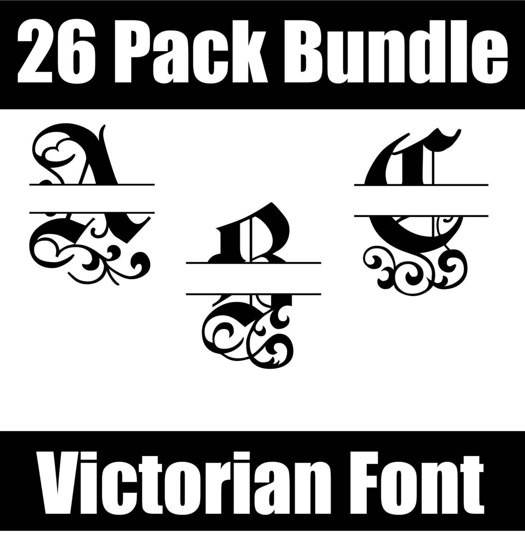 Victorian Font, Split Monogram Alphabet SVG, DXF, PNG, Victorian Font