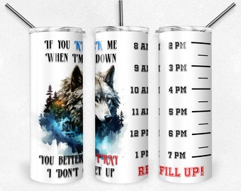 Wolf Water Tracker, 20 Oz Tumbler Wrap, Water Tracker Wrap, Straight Template, Sublimation Graphics, Digital Download, Instant Download