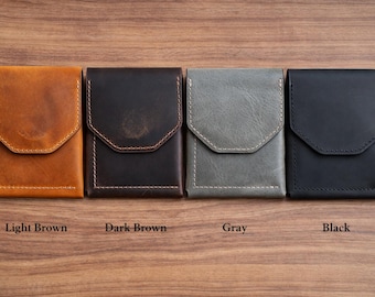 Personalized Leather Cash Wallet for Men, Slim Front Pocket Wallet, Minimalist Vertical Wallet, Magnetic Closure, Handmade Gift