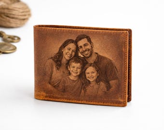 Anniversary Gift for Him Personalized Leather Wallet, Photo Engraved Wallet, Custom Bifold Wallet for Men, Husband Gift, Romantic Gift
