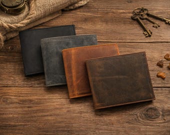 Personalized Leather Wallet for Men, Bifold Slim Leather Wallet, Custom Minimalist Genuine Leather Wallet, Anniversary Birthday Gift for Him