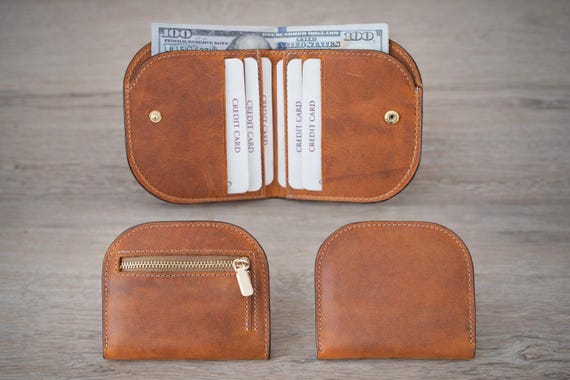 Genuine Leather Minimalist Wallet for Women, Slim Compact Card Holder with Zip Pocket, Small Elegant Everyday Wallet Gift for Her