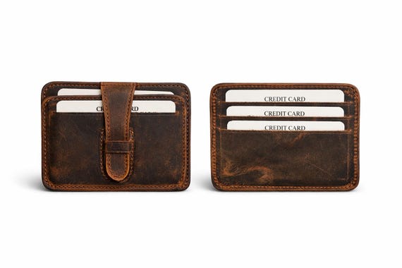 Leather Card Holder Wallet – Slim Minimalist Cardholder with ID Window & Cash Pocket – Genuine  Leather Card Wallet - Handmade Leather Gift