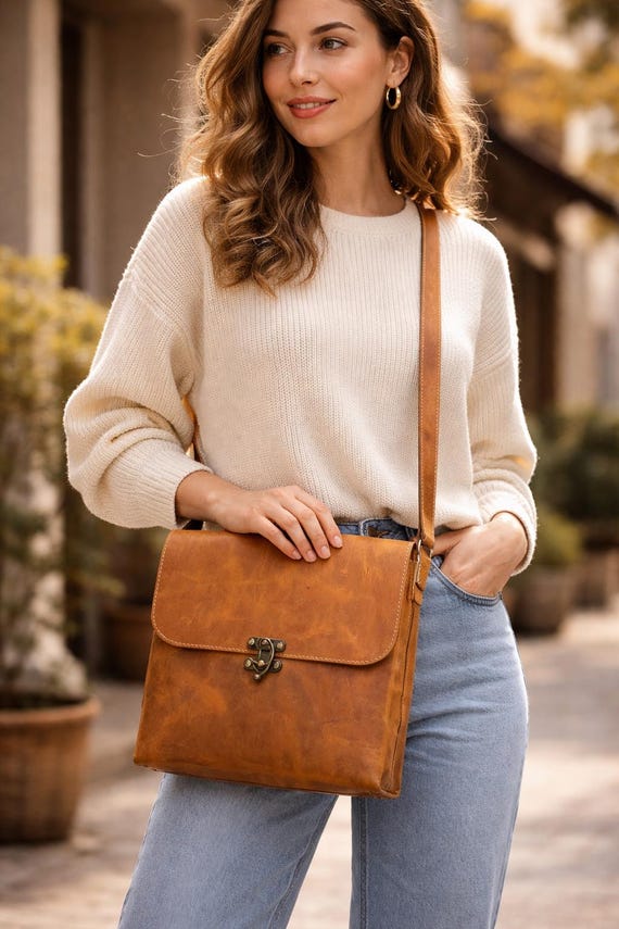 Genuine Leather Shoulder Bag, Tote Bag, Handmade Leather Bag, Leather Handbag, Gift for Mom, Mother's Day Gift, Mother's Day Gift for Her