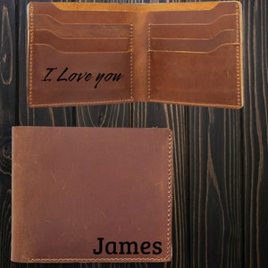 Cartera de cuero personalizada para hombres, cartera para hombre grabada con láser, carteras para padrinos, cartera personalizada, cuero genuino hecho a mano, regalo para él