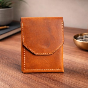 Personalisierte Leder Geldbörse für Männer, Vollkorn schlanke Fronttasche Kartenhalter, handgefertigte minimalistische Geldbörse, Geschenk für ihn