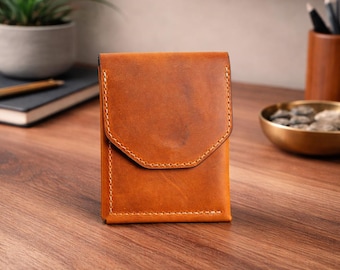 Cartera de cuero personalizada para hombre, tarjetero de bolsillo frontal delgado de grano completo, billetera minimalista hecha a mano, regalo para él