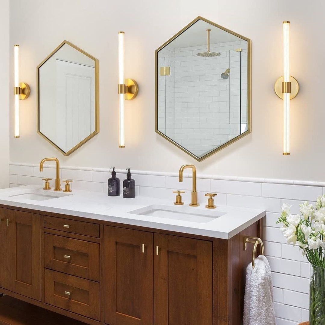 Gold LED Bathroom Vanity Lights Fixtures Over Mirror Modern Sconces ...