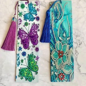 Rhinestone Bookmark, Leather Bookmark, Butterfly Bookmark, Floral Bookmark, Gift for Book Lover, Bookmark with Tassels, Diamond Art Bookmark